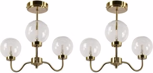 First Choice Lighting Totley Set of 2 Antique Brass Ceiling Lights with Transparent Glass Shades in Bronze