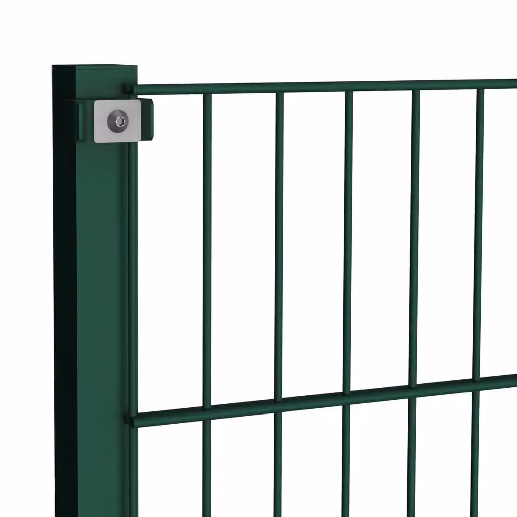 Berkfield Home Green Powder-Coated Steel Double-Bar Mat Fence Panel with Posts, W: 340 cm, H: 80 cm – 2
