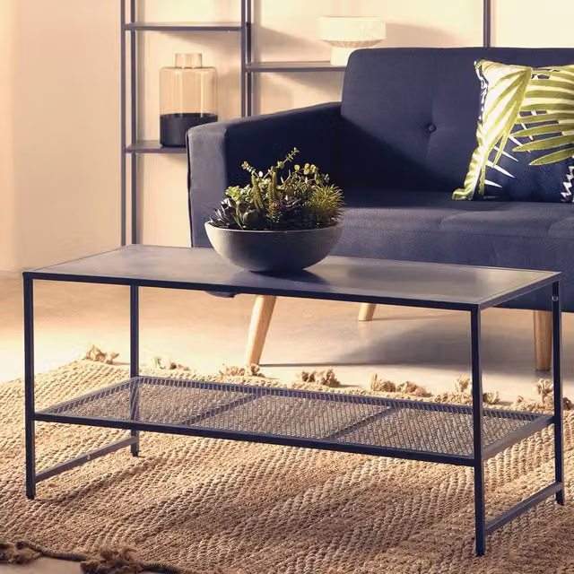 Orsina Industrial Black and Grey Lacquered Metal Coffee Table W/D/H: 102 x 46 x 43 cm – 2