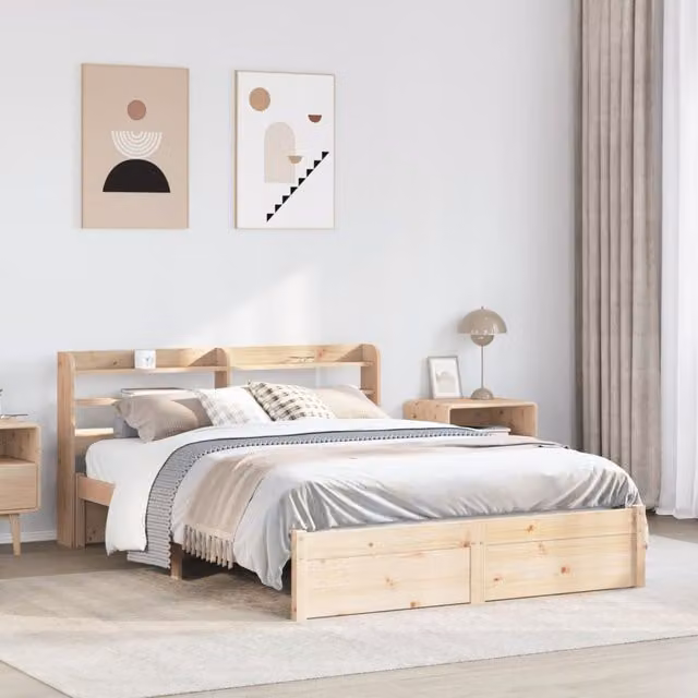 Berkfield Home Rustic Brown Solid Pine Bed Frame with Headboard and Side Compartments, W/D/H: 160 x 200 cm