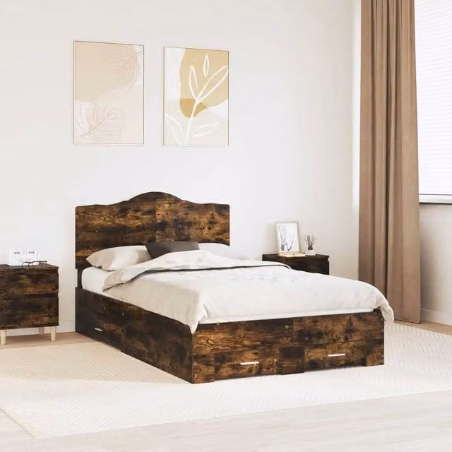 Berkfield Home Modern Bed Frame with Drawer in Smoked Oak Brown, W/D/H: 120 x 190 cm – 1