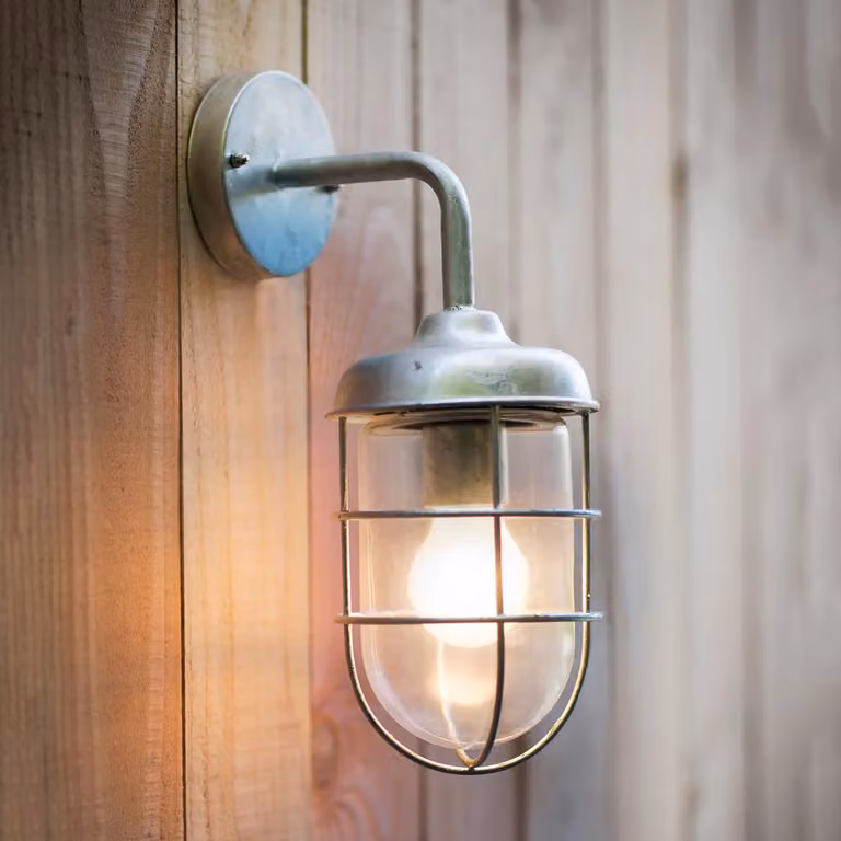 Garden Trading St Ives Harbour Outdoor Wall Light, Silver Metal Lantern with Transparent Glass