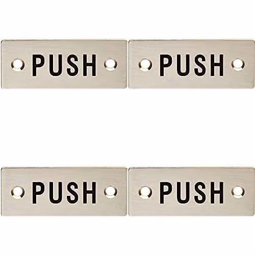 Loops 4 Pack Rectangular Door Push Sign, Brushed Silver Stainless Steel Door Plate, W: 7.5 cm x H: 3 cm
