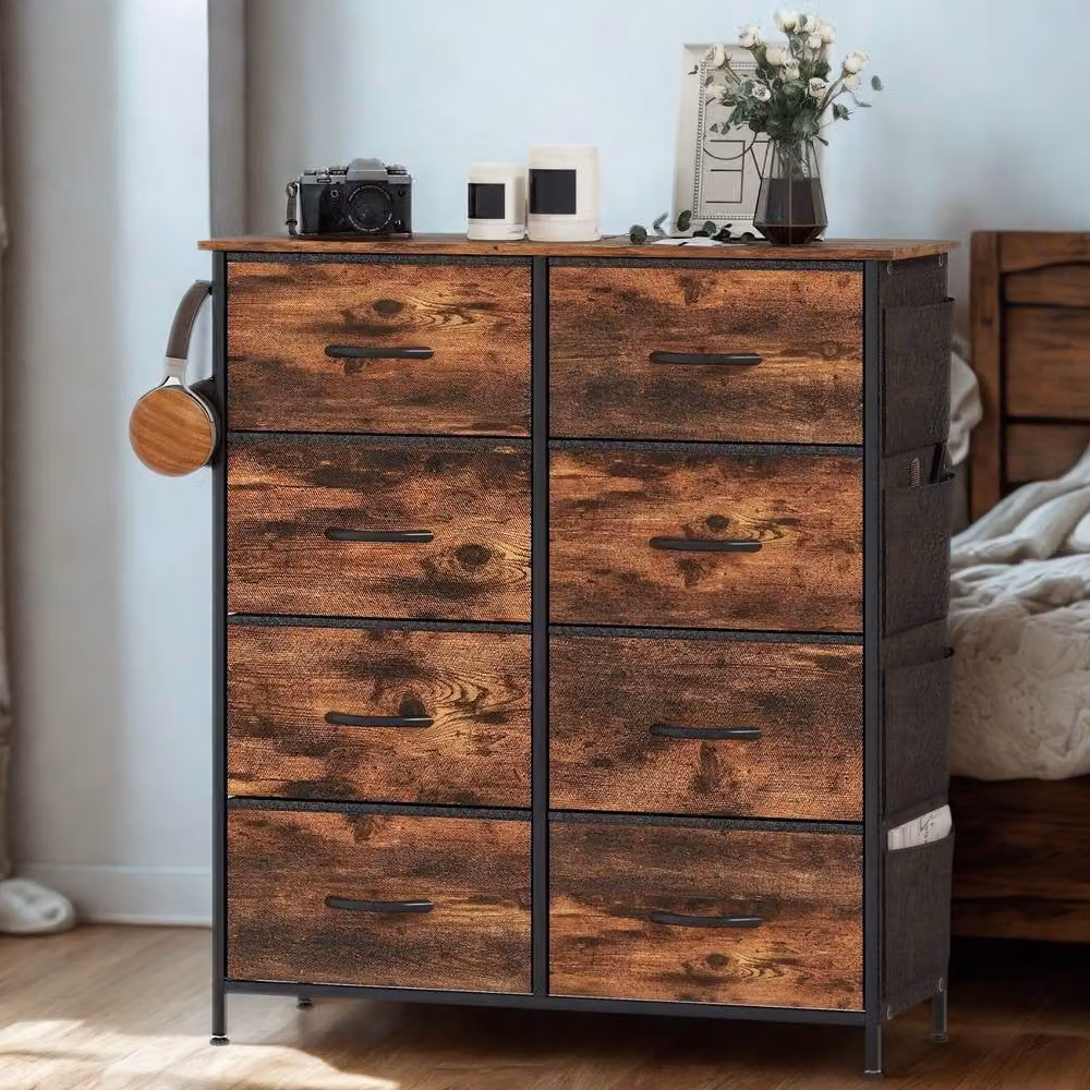 FURNOS Industrial 8 Fabric Drawer Chest Storage Unit in Brown, H 94.5 x W 86.0 x D 30.0 cm – 3