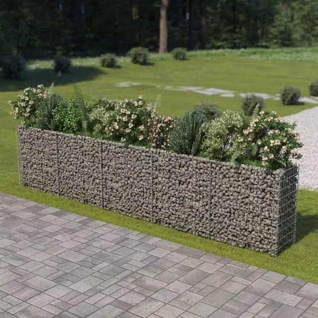 Berkfield Home Silver Galvanised Steel Wire Mesh Gabion Raised Bed, W/D/H: 450 x 50 x 100 cm