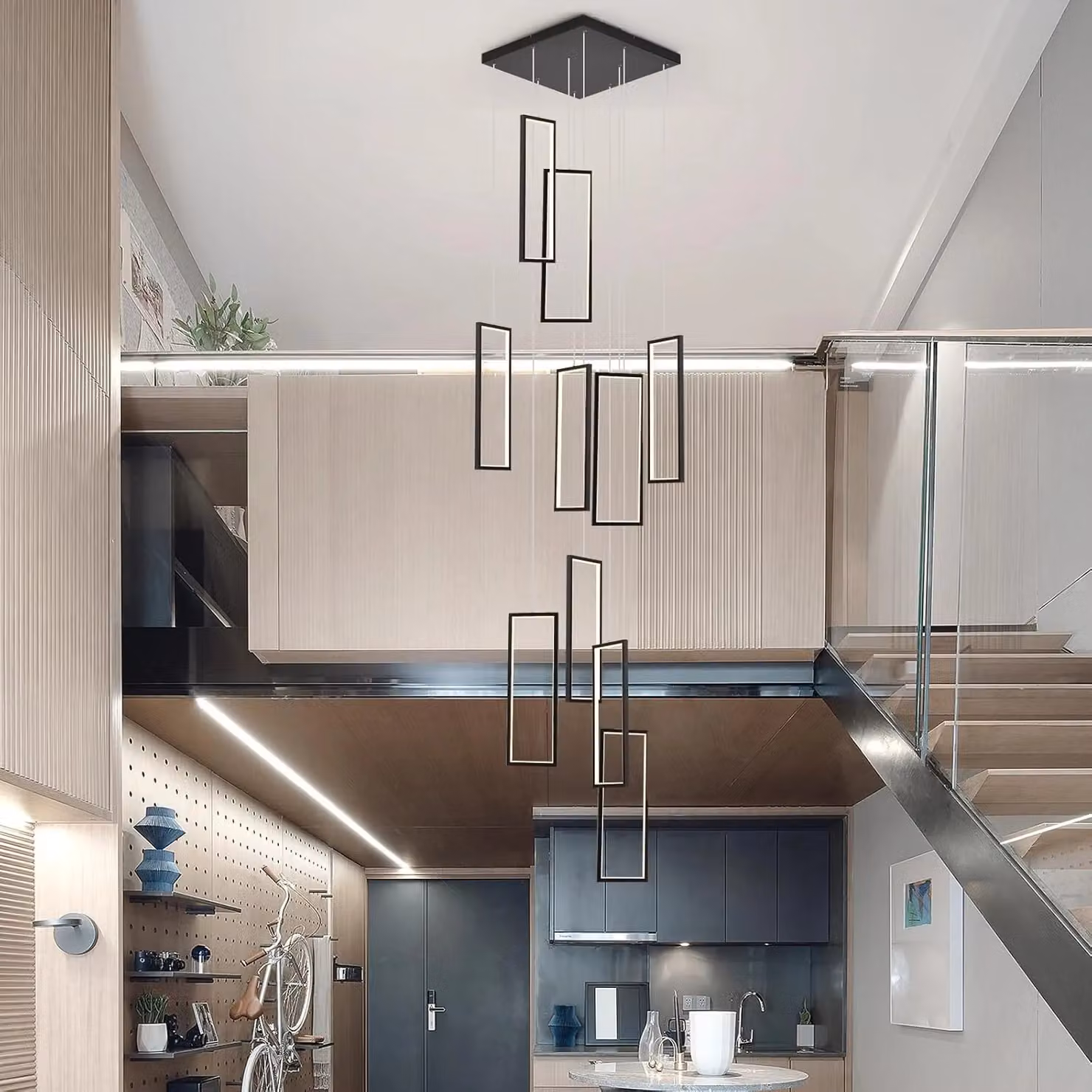 Garwarm Modern Dimmable LED Suspended Staircase Chandelier in Black – 2