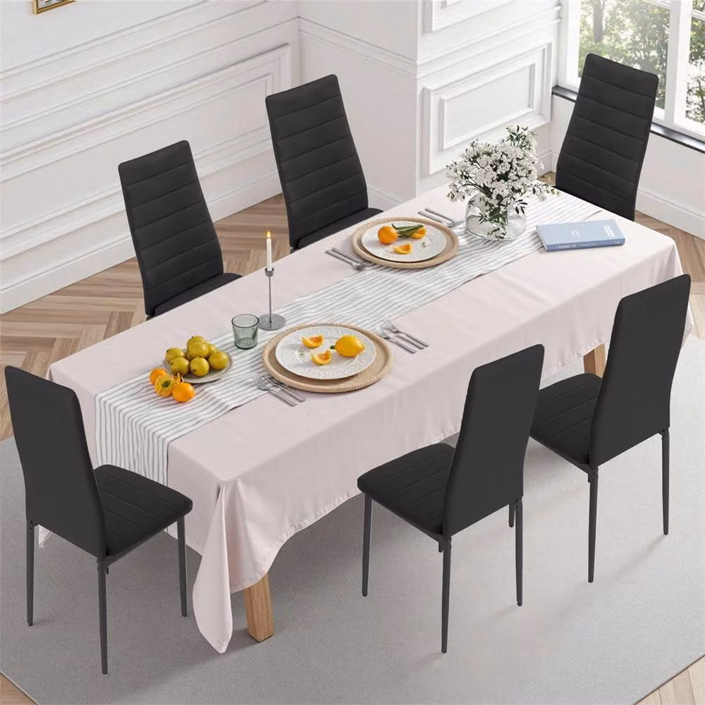 SPETLEK Set of 6 Black Dining Chairs with Padded Synthetic Leather Seats and High Back Metal Legs – 3