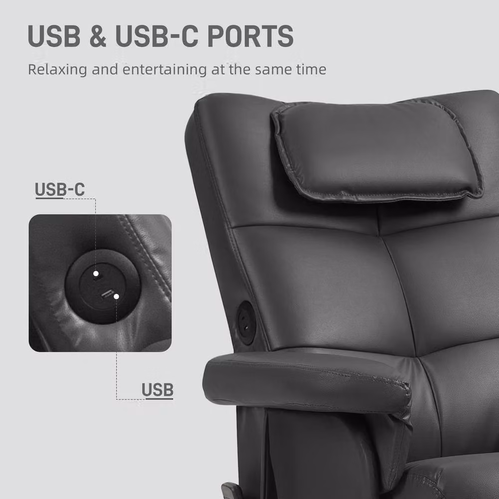STILVORA Modern Motorised Massage Recliner with Storage Ottoman and USB-C in Black Synthetic Leather – 8