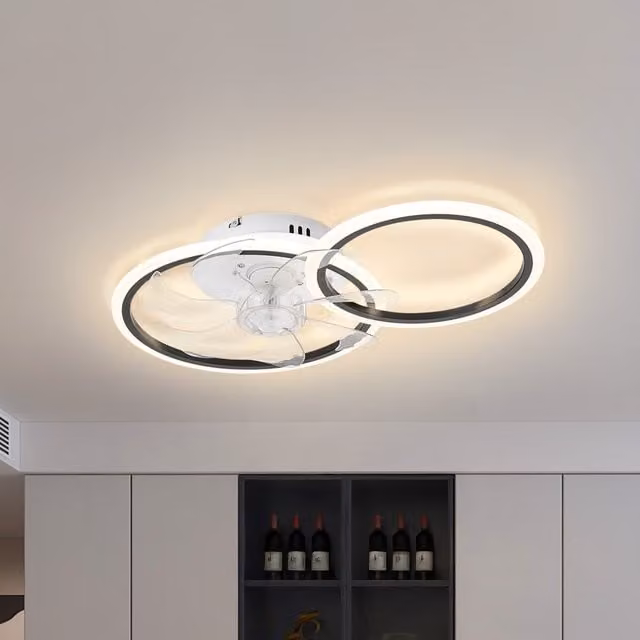 Lifeideas Modern LED Ceiling Light with Fan, Dual Ring Design in Black, White and Transparent