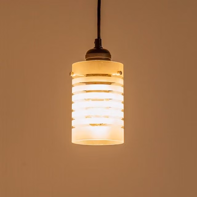 ValueLights Elsie Grey Striped Frosted Glass Cylinder Ceiling Lamp Shade with LED Bulb, Shade Width: 10 cm – 1