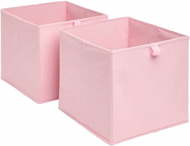 OHS Pack of 2 Foldable Fabric and Cardboard Cube Storage Boxes in Pink – 1
