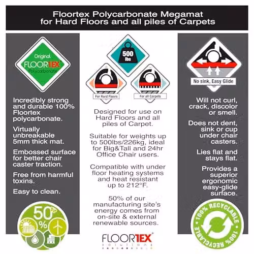 Floortex Megamat Extra Thick Transparent Chair Mat for Hard Floors and Carpets, W: 119 cm, D: 89 cm – 7