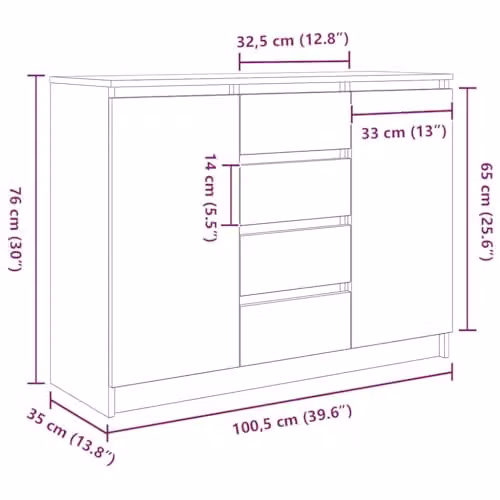 vidaXL Modern Sideboard in Black, W/D/H: 100.5 x 35 x 76 cm – 3