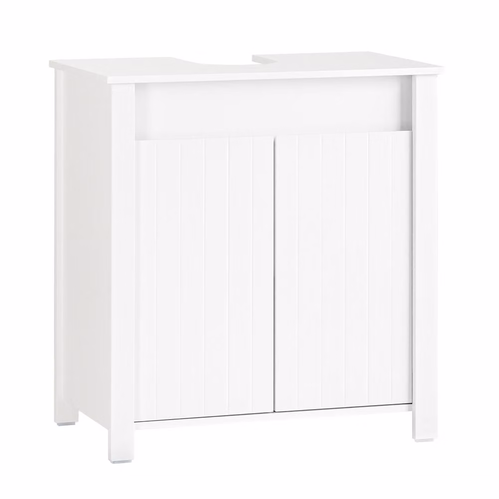 SoBuy Modern White Under Sink Bathroom Cabinet with Hinged Doors and Internal Shelves – 2