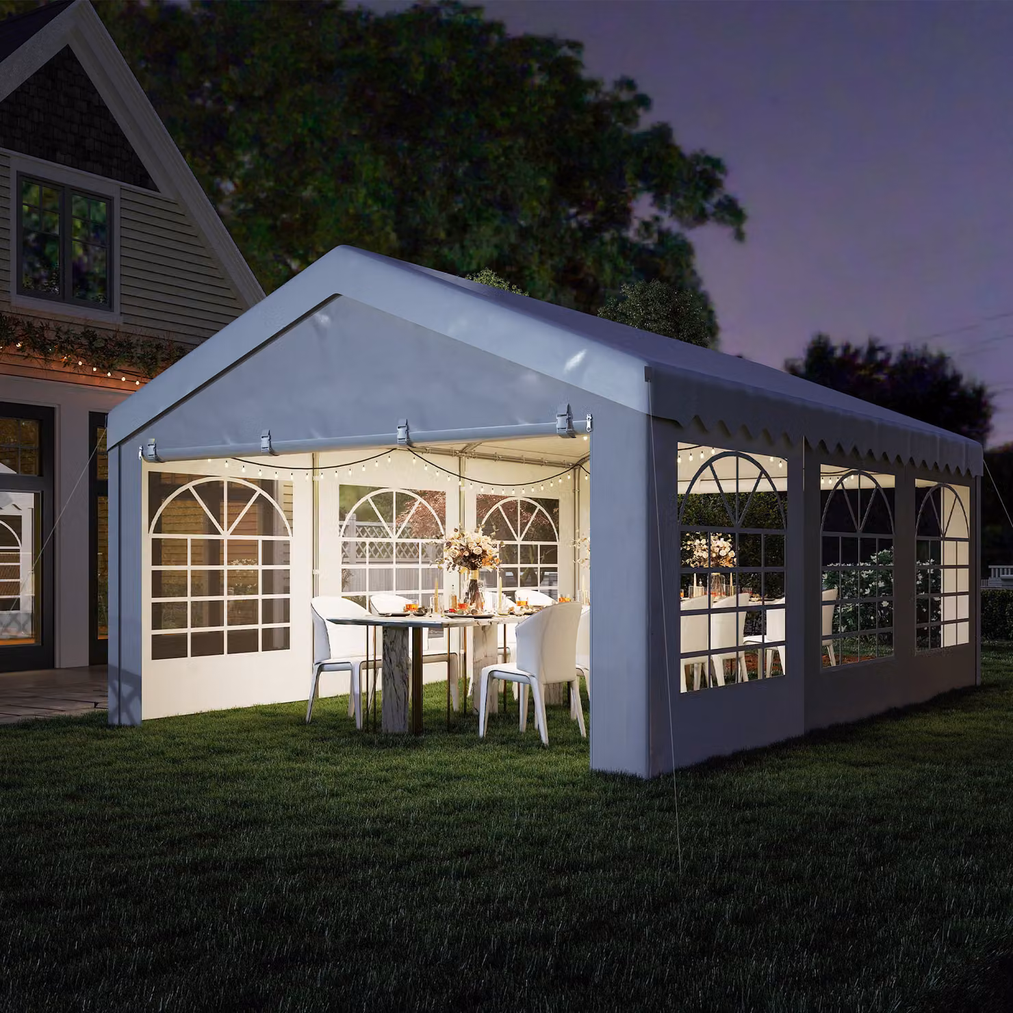 Outsunny White Wedding Tent and Portable Carport Shelter with Removable Sidewalls, Doors and Windows, W: 6 m, D: 4 m, H: 2.8 m – 6