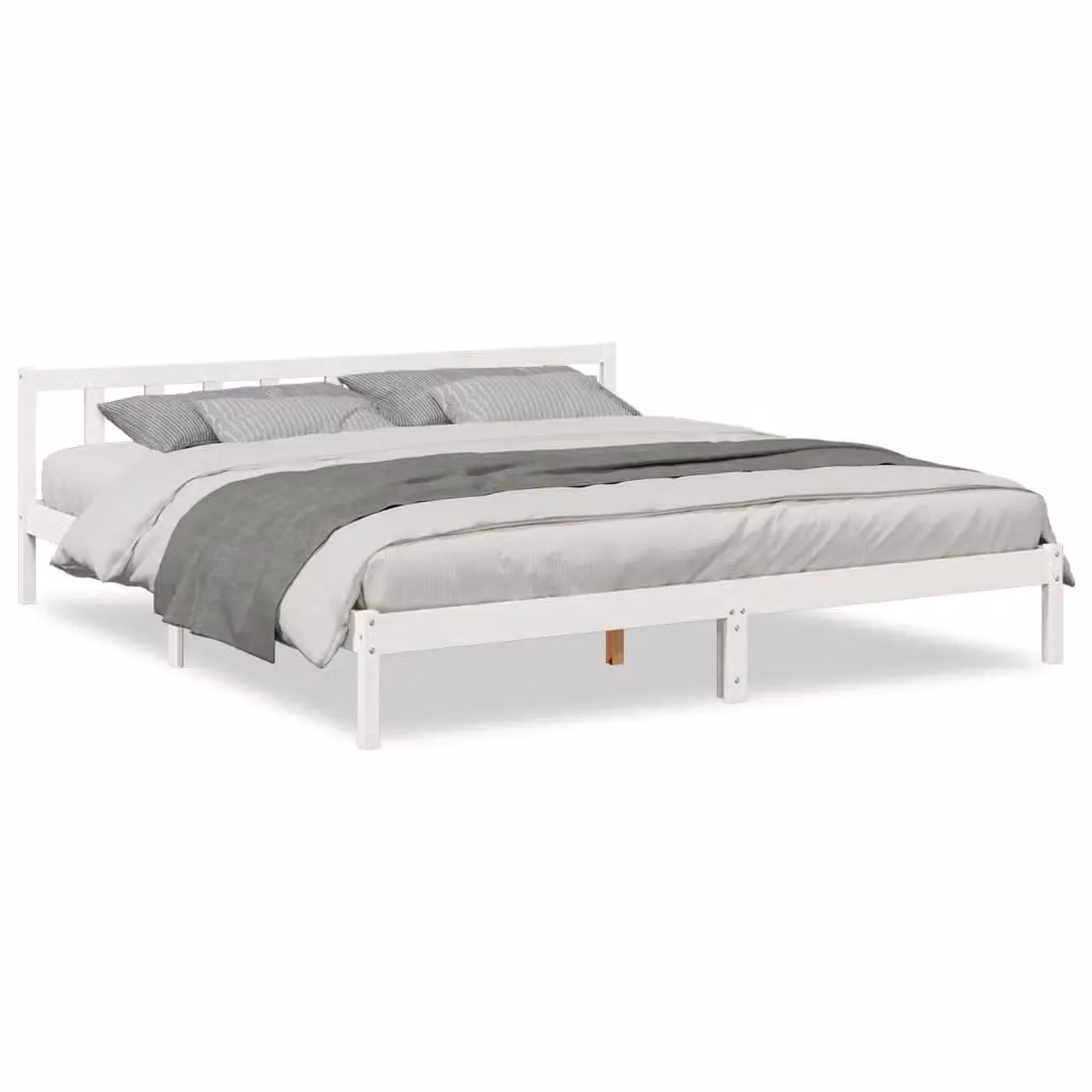 Berkfield Home Extra Long Solid Wood Pine Bed Frame, White, W: 200 cm, D: 210 cm – 2