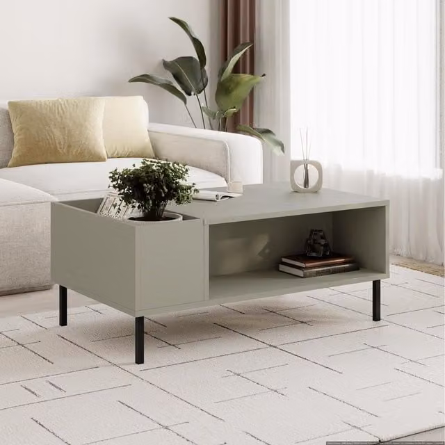 Decortie Vena Modern Rectangular Coffee Table in Green, W/D/H: 60 x 20 x 42 cm – 1