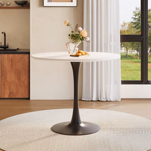 Livingandhome Modern Round MDF Dining Table in White
