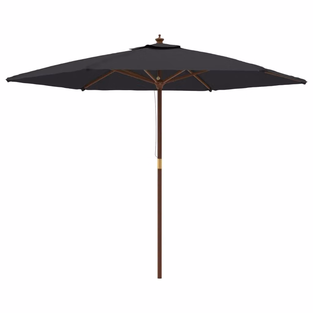 Berkfield Home Garden Parasol with Wooden Pole, Black, W: 299 cm, D: 240 cm – 2