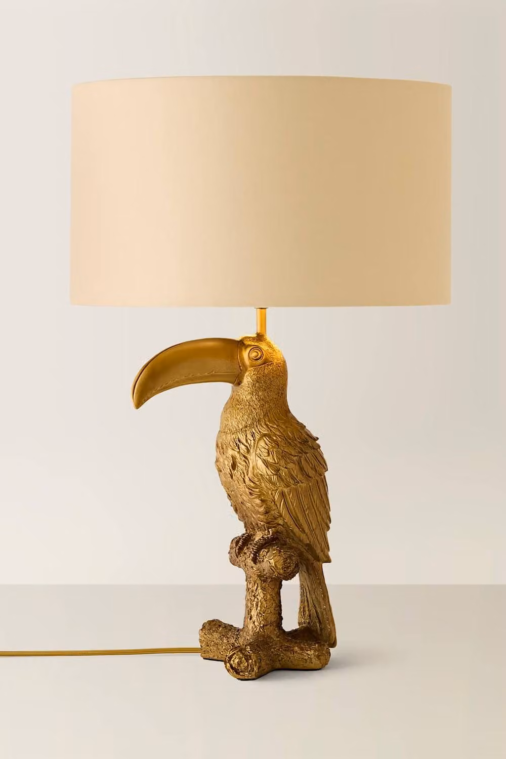 ValueLights Tuki Toucan Velvet Drum Table Lamp with Brushed Bronze Base in Beige and Gold – 2
