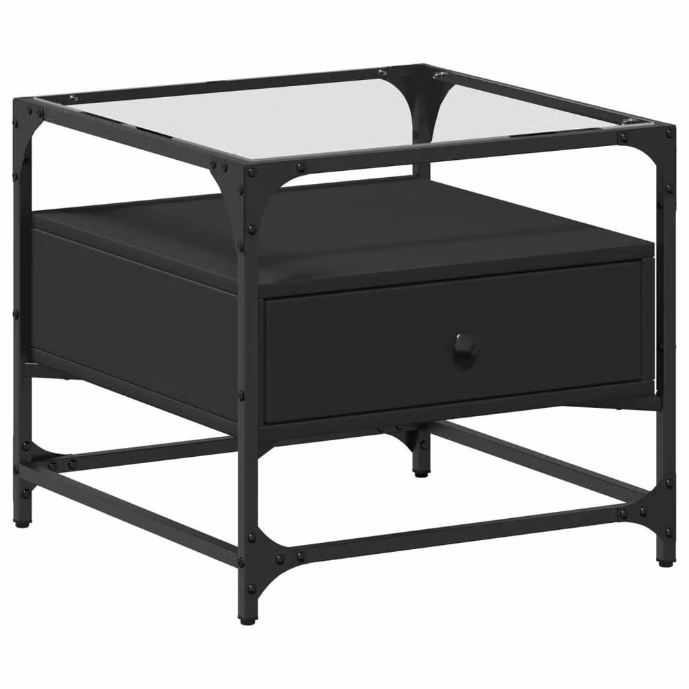 Berkfield Home Decorative Coffee Table with Black Glass Top and Steel Frame, W/D/H: 50 x 50 x 45 cm – 2