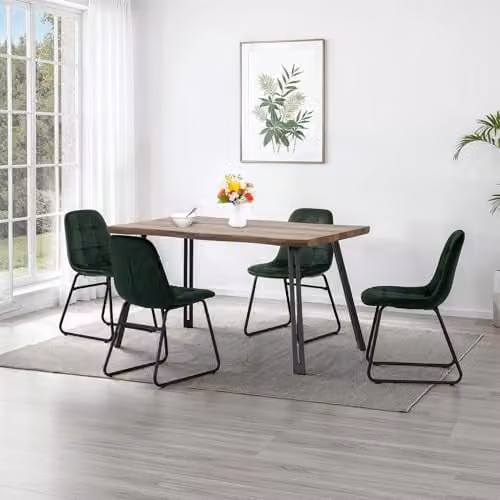 Seconique Quebec Wave Edge Dining Set with 4 Lukas Chairs in Oak and Green – 5