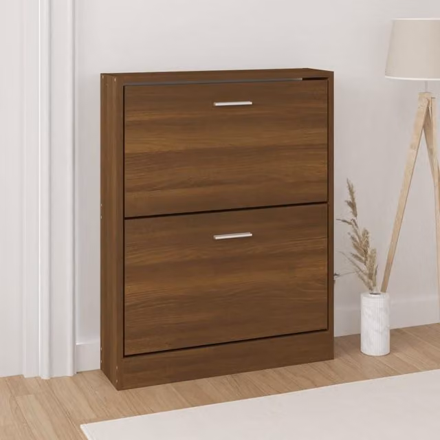 Berkfield Home Brown Oak Shoe Cabinet with Tilting Compartments, W/D/H: 59 x 17 x 81 cm
