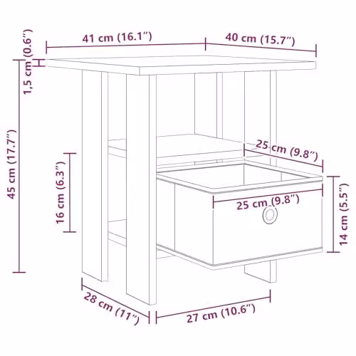 vidaXL Set of 2 Modern Bedside Tables in Oak Brown, W/D/H: 41 x 40 x 45 cm – 2
