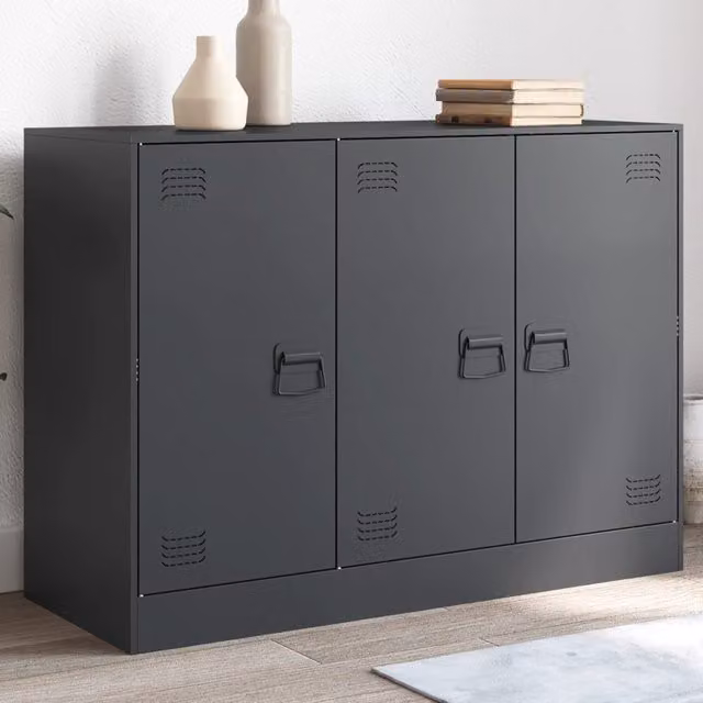 Berkfield Home Industrial Anthracite Metal Sideboard with Lock, W/D/H: 99 x 39 x 73 cm