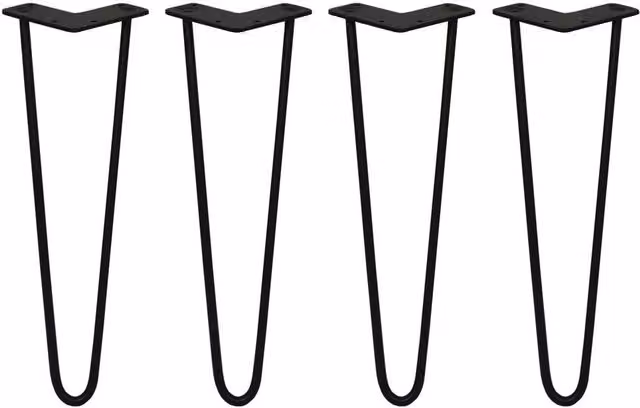 SkiSki Pack of 4 Black Heavy Duty Steel Hairpin Table Legs, 2 Prong, 10mm Thick, Height: 40.64 cm – 2
