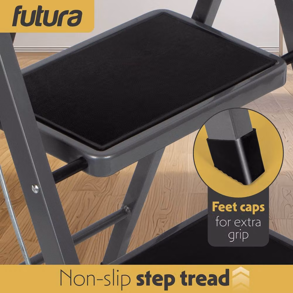 Futura 3 Step Heavy-Duty Steel Folding Step Ladder in Grey – 5
