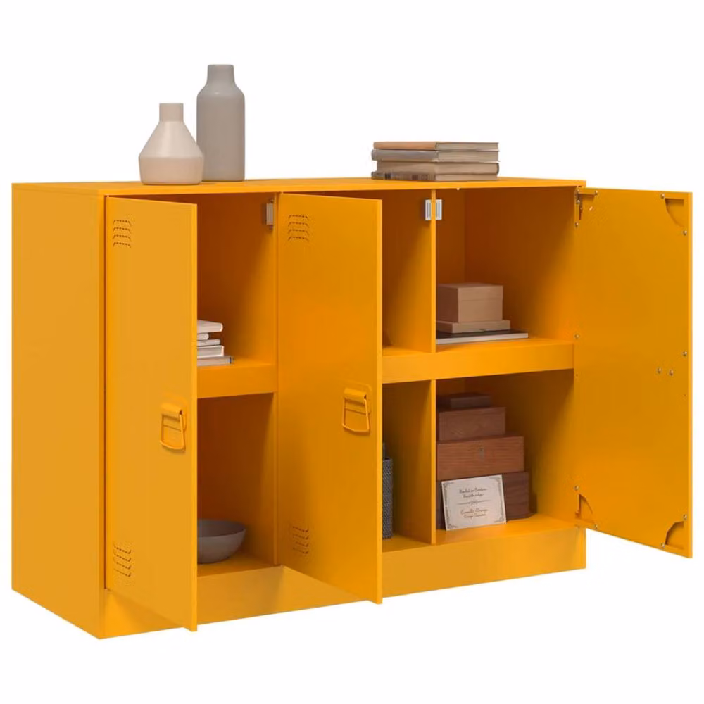 Berkfield Home Mustard Yellow Metal Sideboard W/D/H: 99 x 39 x 73 cm – 2