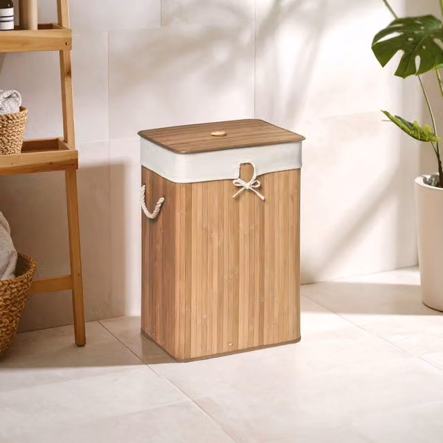 Orsina Kankyo Natural Rectangular Laundry Hamper with Lid, Removable Cotton Bag and Handles in Beige – 1