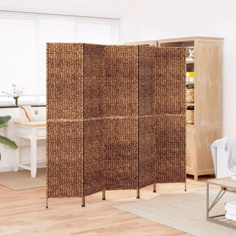 Berkfield Home 5-Panel Water Hyacinth Room Divider in Brown, H 205 cm x W 180 cm – 2
