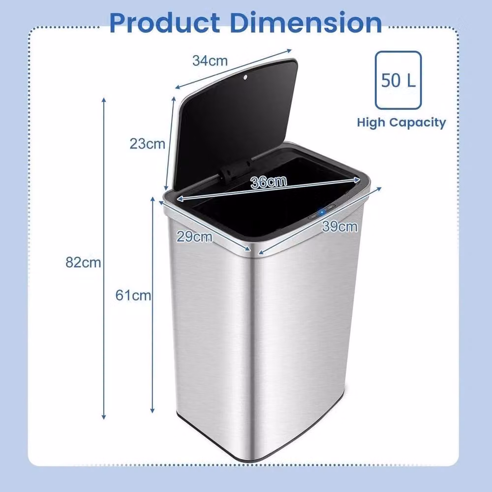 KORVIXA 50L Automatic Trash Can Waste Bin in Silver, Height: 100 cm – 2