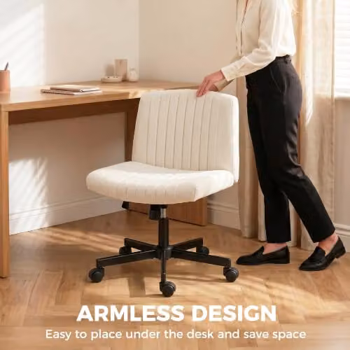 HOMCOM Modern Fabric Task Chair with 360 Swivel and Castors, Beige – 5