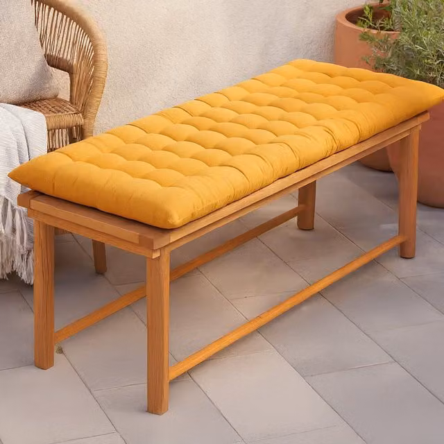 Homescapes Luxury Cotton Garden Bench Cushion in Mustard Yellow, Width: 108 cm