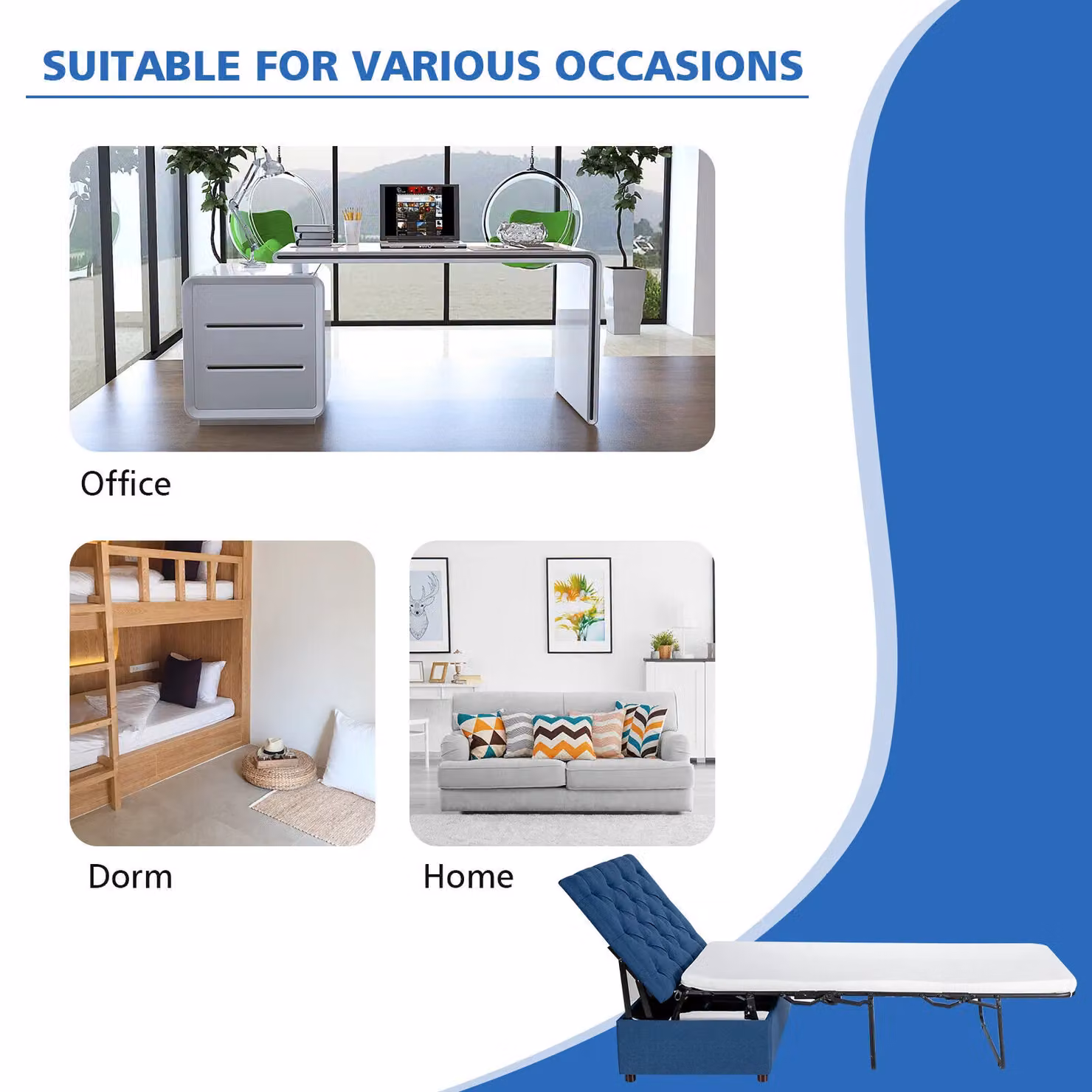 Gymax Convertible Sofa Bed Folding Ottoman Sleeper in Blue – 7