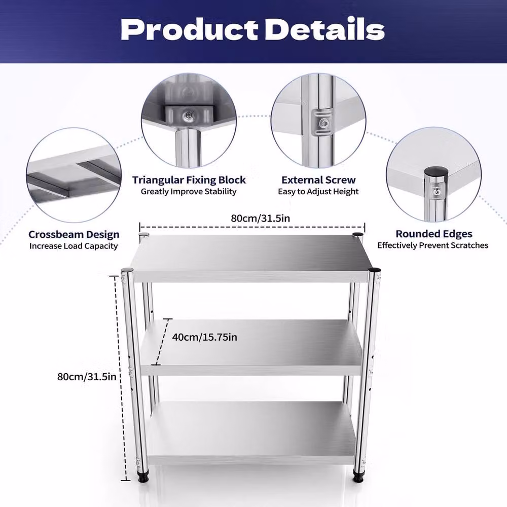Nordara Stainless Steel Kitchen Prep Table in Silver, W: 80 cm, D: 40 cm – 2