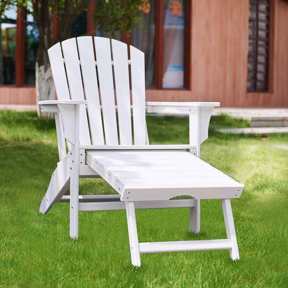 Mona Vale Furniture All-Weather Foldable Adirondack Lounge Chair with Footrest in White – 2