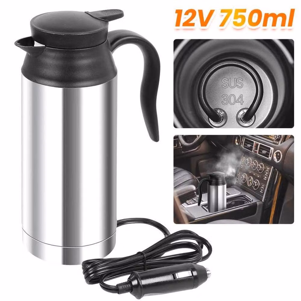 FLAVORA 12V Portable Car Electric Kettle, 750ml, Stainless Steel, Silver – 5