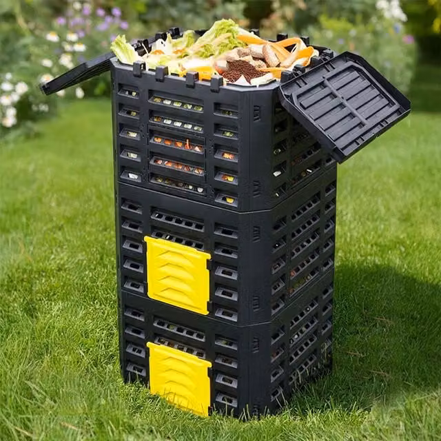 Livingandhome Large Garden Compost Bin with Flip Lid, Black and Yellow, 500l