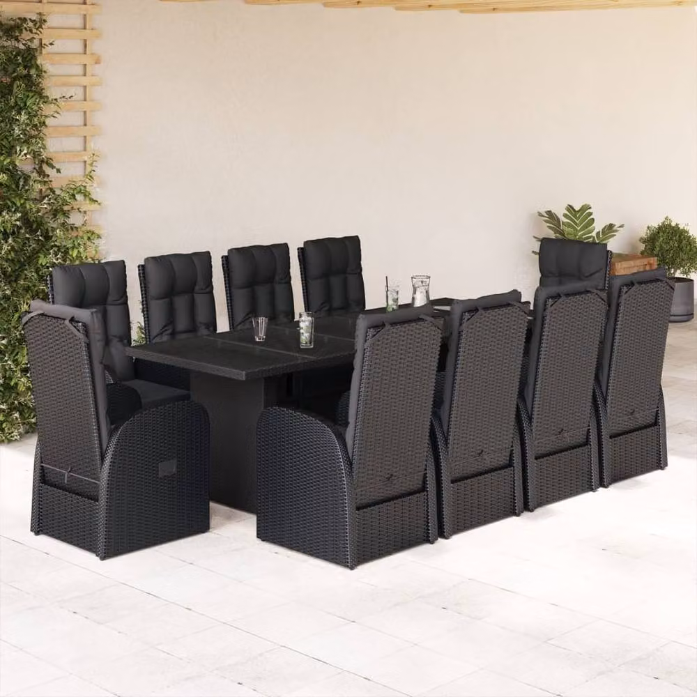 Berkfield Home 11 Piece Modern Garden Dining Set with Black Poly Rattan and Cushions – 2