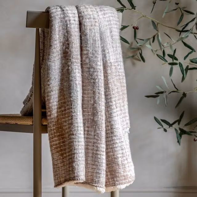 Terrys Reversible Woven Fleece Throw in Beige, W/D/H: 130 x 160 cm