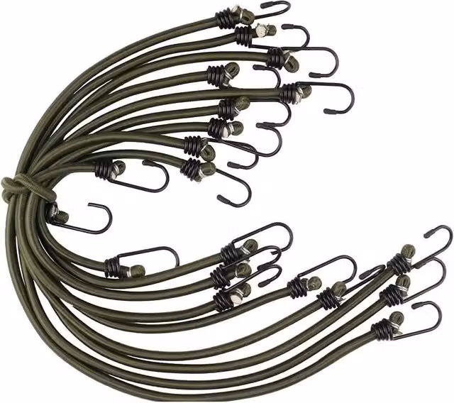 NESTLUNE 10 Pack Heavy Duty Elasticated Bungee Cords with Hooks in Green, Length: 52 cm