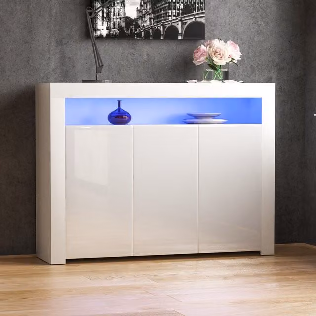 Vida Designs Nova Modern Glossy White LED Sideboard