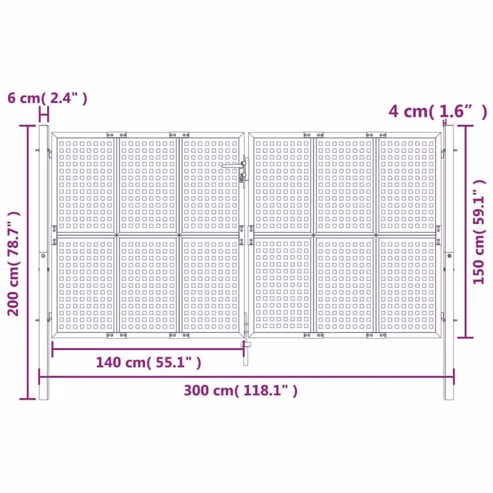 Berkfield Home Durable Steel Garden Gate in Anthracite, W: 300 cm, H: 200 cm – 5