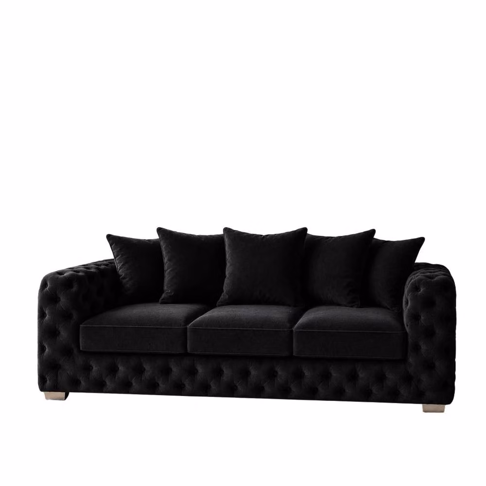 Stratus Interiors Ashley Chesterfield 3 Seater Scatter Back Sofa in Black Plush Velvet – 2