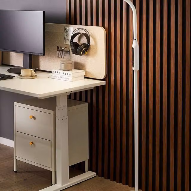 Wyld and Coco White Dimmable Dual-Ring LED Floor Lamp with Bendable Arm, Height: 148 cm