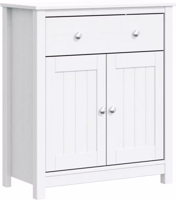 Berkfield Home BERG White Bathroom Cabinet in Solid Pine Wood, W/D/H: 69.5 x 34 x 80 cm